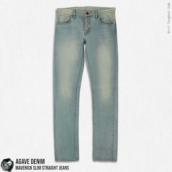 AGAVE DENIM MAVERICK SLIM STRAIGHT SELVAGE DENIM JEANS IN SUN BAKED BLUE 32 X 36 - Picture 1 of 12